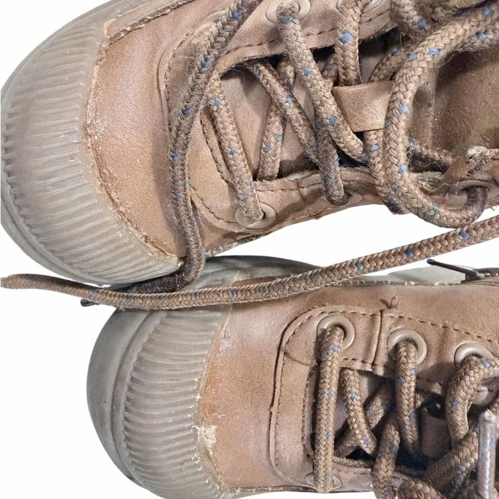 Cat & Jack‎ Boots Brown Faux Leather Lace Up Side Zip Toddler Kids Sz 7